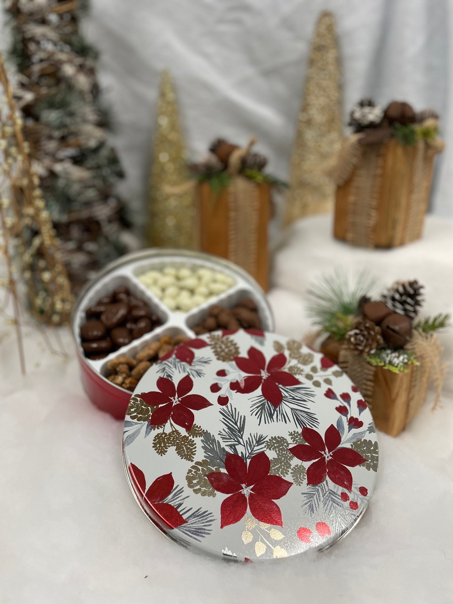Poinsettia with Pine Customized Signature Gift Tin