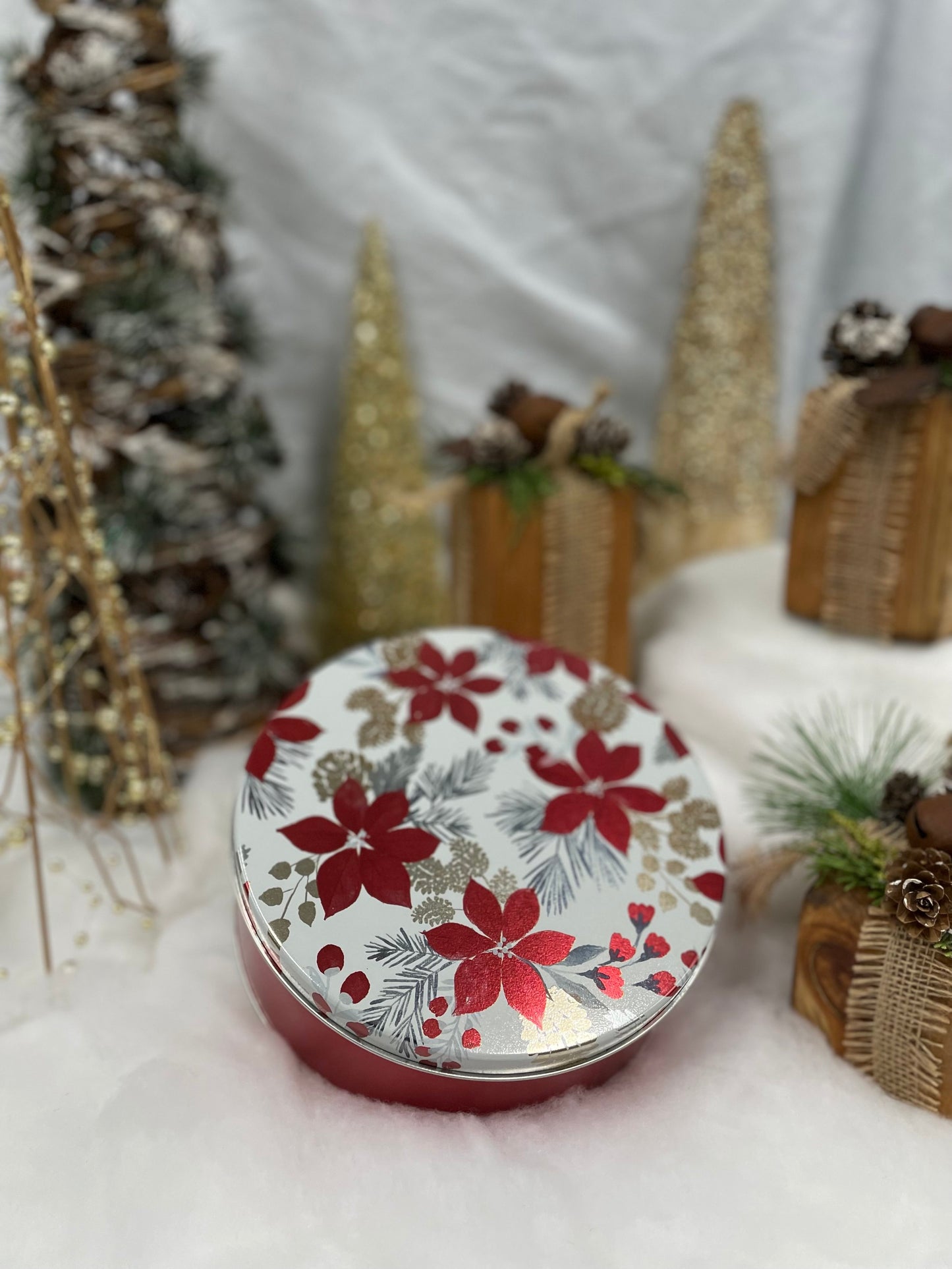 Poinsettia with Pine Customized Signature Gift Tin