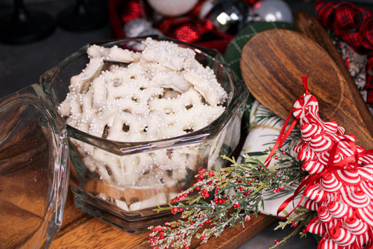 Snowflake Pretzels with Nonpareils