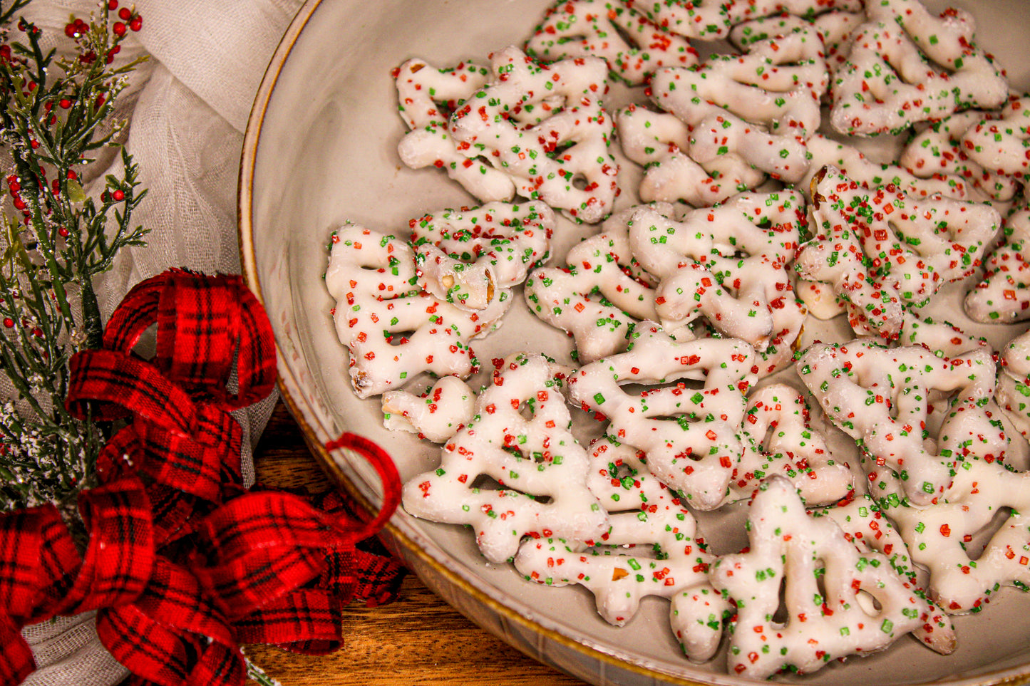 Christmas Tree Pretzels w/ Red & Green Sugar
