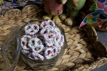 Mini White Pretzels w/ Rainbow Sprinkles